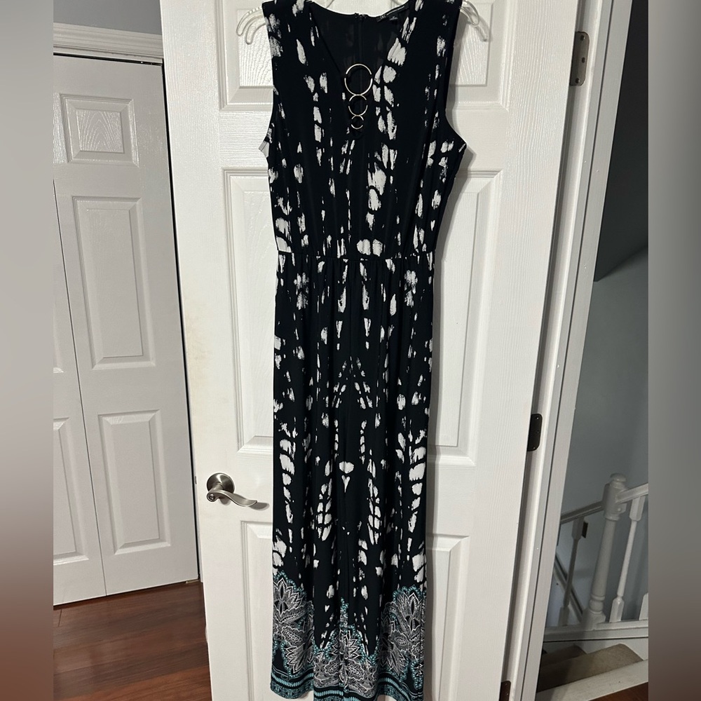 INC International Concepts Black and White Patterned Sleeveless Jumpsuit